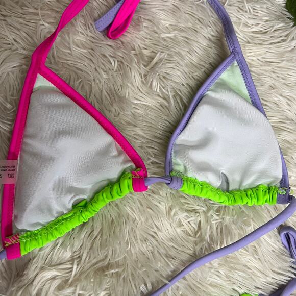 Shein women's tri-color triangle top +matching side-tie cheeky bottom bikini set - Picture 8 of 12